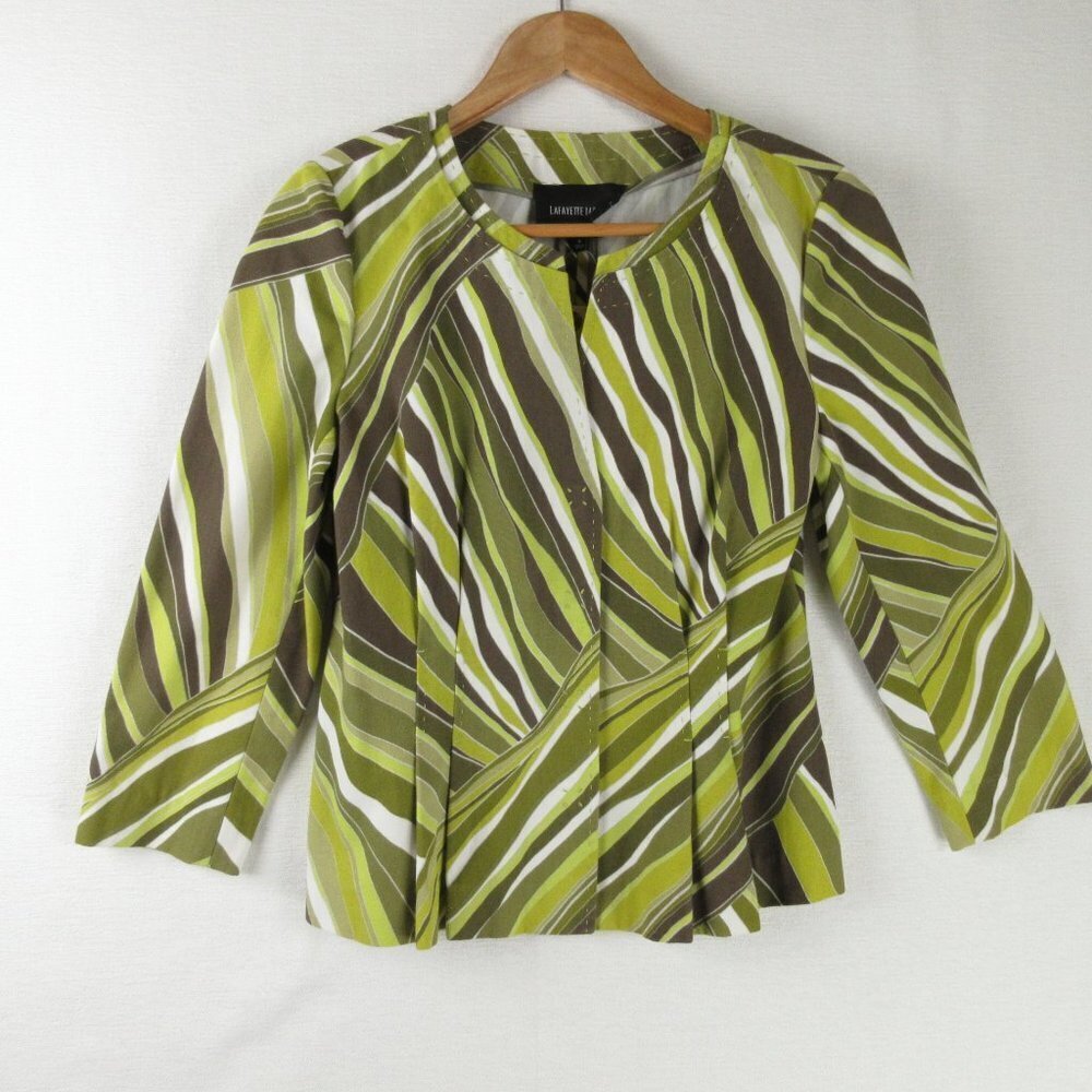 Lafayette 148 Fitted Jacket Size 6 Abstract Botanical Stripe